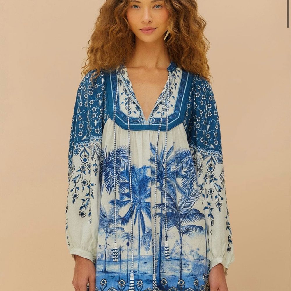 FARM Rio Blue and White Mini Dress - Picture 3 of 9